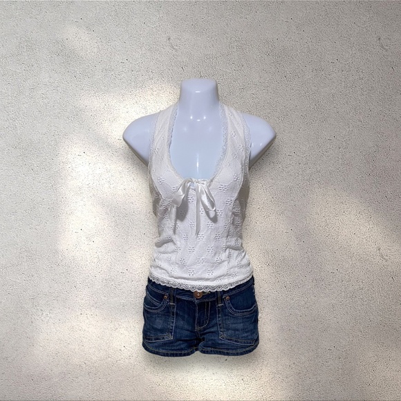 Self Esteem White Lace Trim Halter Top - Picture 1 of 4